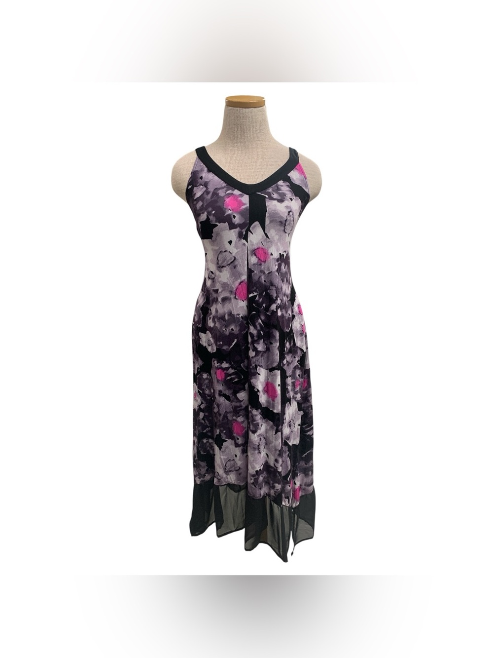 Secret Treasures Strapless Floral Maxi Dress in Black, Gray & Pink Size S